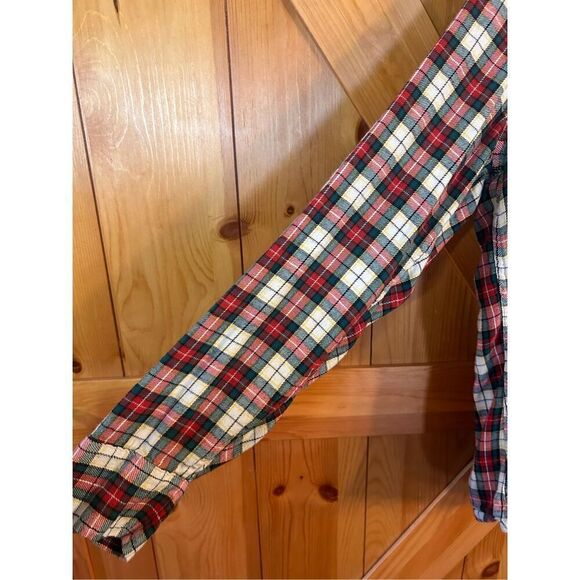 GAP Flannel Shirt Women's Large Green Red Plaid Long Sleeve Button Up (4036) - Picture 2 of 6